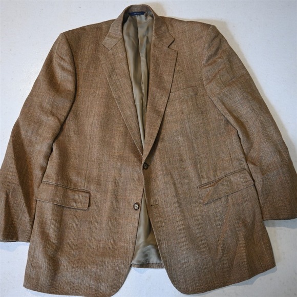Brooks Brothers 46L Brown Herringbone Ethomas Silk Linen Wool Blazer Sport Coat